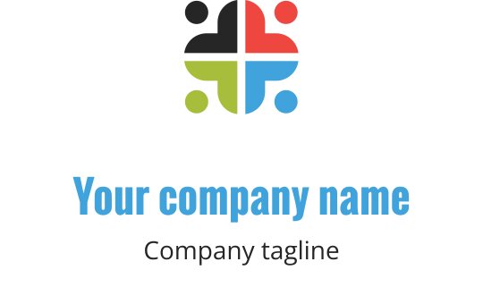 Birbirine bağlı daireler ve merkezi bir haç şekli içeren renkli logo tasarımı