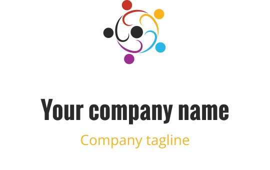 Dairesel düzen içinde birbirine bağlı figürler içeren renkli logo tasarımı