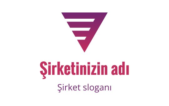 Katmanlı mor şeritler ve kalın metinle modern üçgen logo tasarımı