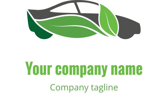 Modern araba logo tasarımı, yeşil yapraklar ve şık bir siluet içeriyor