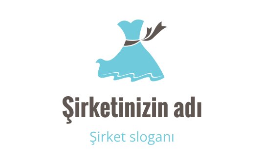 Şık mavi elbise logo tasarımı, akışkan bir siluet ve kurdele ile