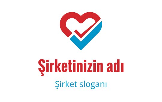 Kırmızı ve mavi unsurlar içeren kalp logo tasarımı, onay işareti şeklinde