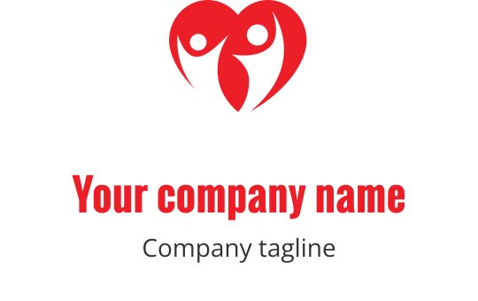 Kırmızı ve siyah iki figür içeren kalp şeklinde logo tasarımı
