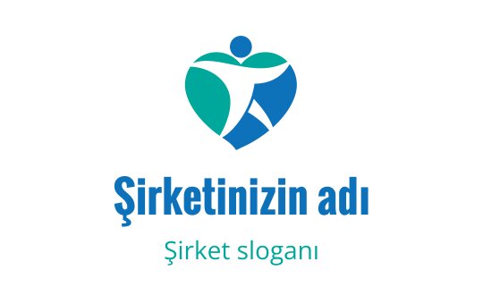 Mavi ve yeşil tonlarında stilize bir insan figürü içeren kalp şeklinde logo tasarımı