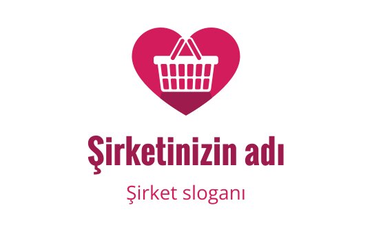 Kalp şeklinde logo tasarımı, ortada bir alışveriş sepeti ile