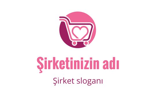 Kalp sembollü modern alışveriş sepeti logo tasarımı pembe renkte