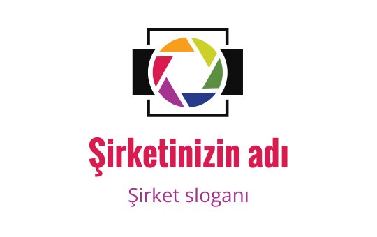 Renkli kamera lensi logo tasarımı, canlı segmentler ve cesur metin ile