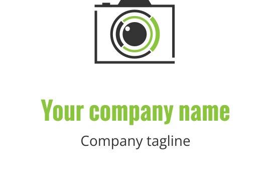 Modern limon yeşili logo tasarımı, stilize edilmiş bir kamera merceği içeriyor