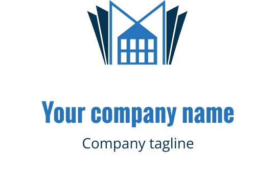 Açılı detaylara sahip stilize bir bina içeren modern mavi logo tasarımı
