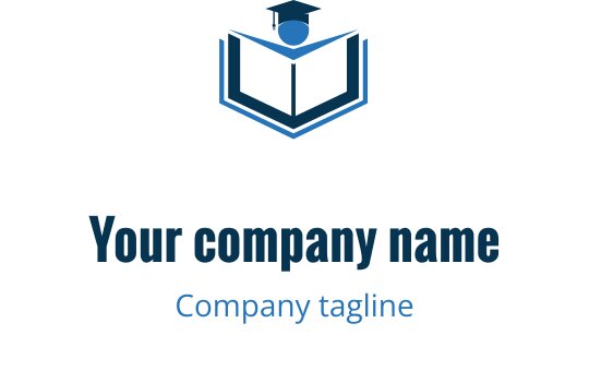Açık bir kitap ve mezuniyet kepi içeren modern mavi logo tasarımı