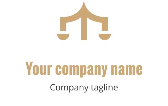 Şık logo tasarımı, altın ve siyah dengeli bir terazi içeriyor