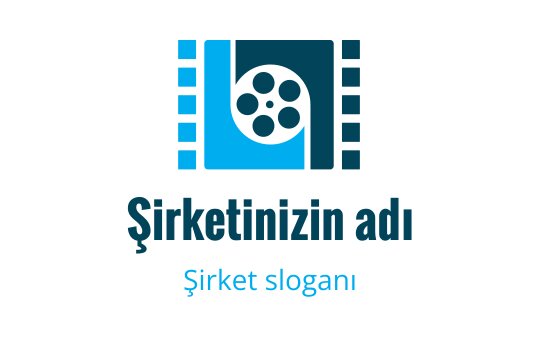 Film makarası ve stilize film şeritleri içeren modern logo tasarımı