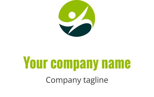 Hareketli bir figür içeren yeşil dairesel şekilli dinamik logo tasarımı