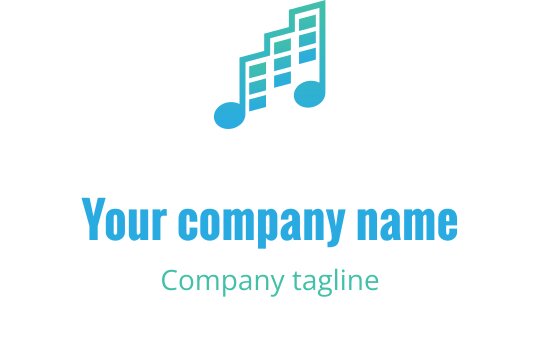 Cyan ve mavi tonlarında iç içe geçmiş müzik notlarıyla canlı logo tasarımı