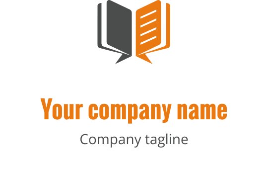 Açık bir kitabı içeren modern logo tasarımı, gri ve turuncu renklerde