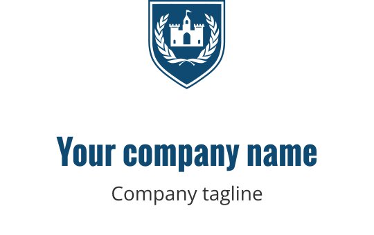Mavi renkte kale ve defne yaprakları içeren kalkan logo tasarımı