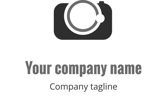 Şık gri logo tasarımı, stilize edilmiş bir kamera silueti içeriyor
