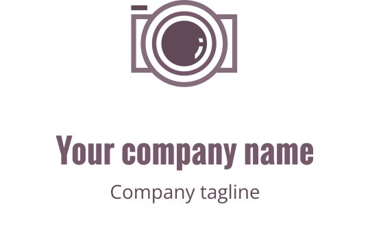 Yaratıcı mor ve kahverengi logo tasarımı, stilize edilmiş bir kamera içeriyor
