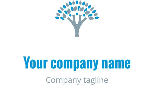 Mavi yapraklar ve gri gövdeye sahip modern ağaç logo tasarımı
