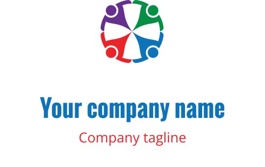 Mor, yeşil, kırmızı ve teal renklerinde iç içe geçmiş figürler içeren renkli logo tasarımı