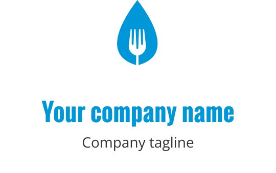 Dinamik bir düzen içinde stilize çatal içeren modern mavi logo tasarımı