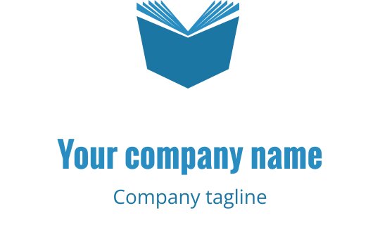Modern mavi kitap logo tasarımı, stilize sayfalar ve sade tipografi ile