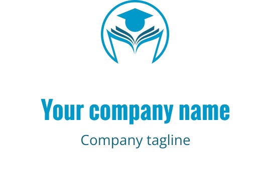 Mavi renkte açık bir kitap ve mezuniyet kepi içeren modern logo tasarımı