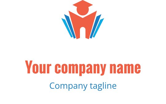 Kırmızı bir mezuniyet kepinin mavi ve kırmızı yapının üzerinde yer aldığı yaratıcı logo tasarımı