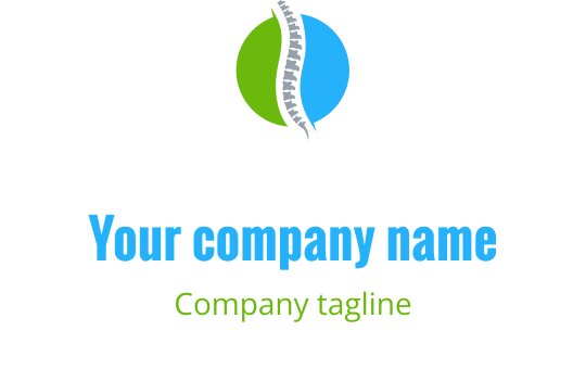 Yeşil ve mavi dairesel şekil ile omurga unsuru içeren modern logo tasarımı