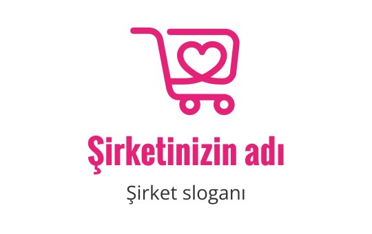Kalp sembollü pembe renkli eğlenceli alışveriş sepeti logo tasarımı