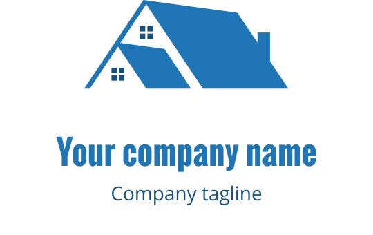 Üçgen çatı ve pencereleri olan modern mavi ev logo tasarımı