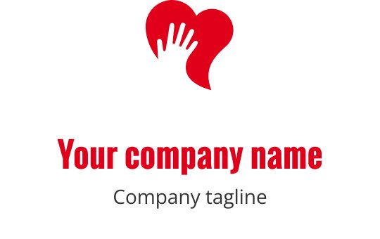 Kırmızı ve siyah bir el içeren kalp logo tasarımı