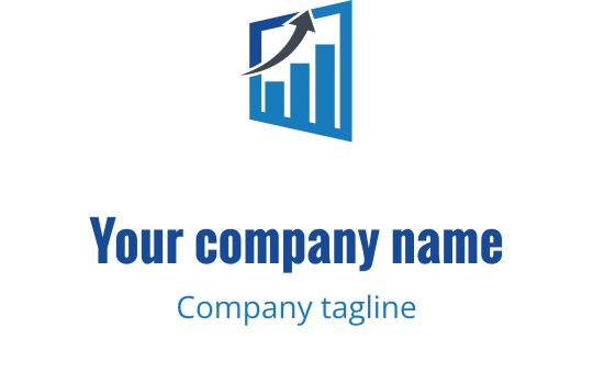 Modern mavi logo tasarımı, çubuk grafik ve yukarı ok içeriyor