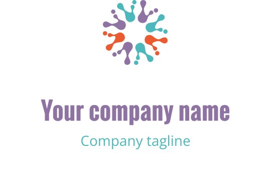 Merkezi bir noktadan yayılan soyut şekillerle renkli logo tasarımı