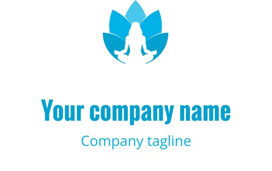 Mavi renkte meditasyon yapan figürle huzurlu lotus çiçeği logo tasarımı