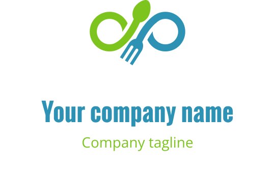 Yeşil ve mavi renklerde çatal ve kaşık içeren modern logo tasarımı