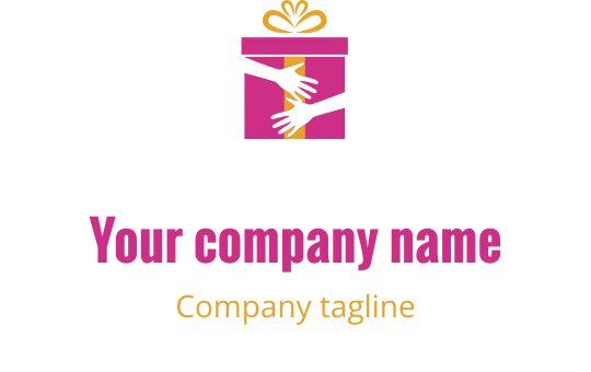Şık kırmızı ve altın logo tasarımı, stilize edilmiş hediye kutusu içeriyor