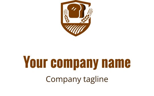 Ekmek ve buğday başakları içeren kalkan şeklinde logo tasarımı
