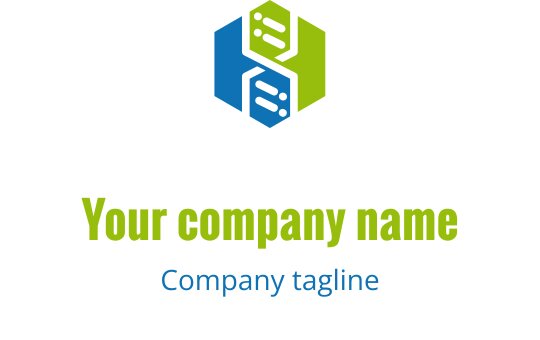 Mavi ve yeşil unsurlarla modern altıgen logo tasarımı