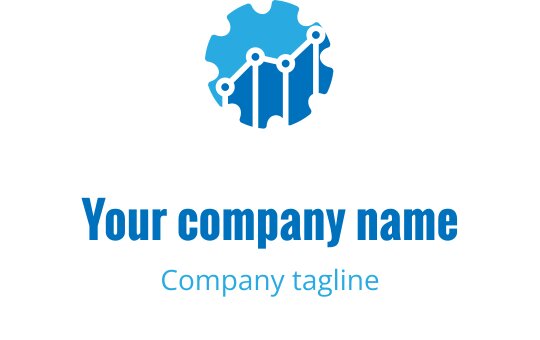 Mavi çizgi grafik unsurlarıyla modern dişli logo tasarımı