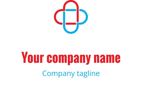 Modern kırmızı ve mavi logo tasarımı, stilize edilmiş bir haç şekli içeriyor