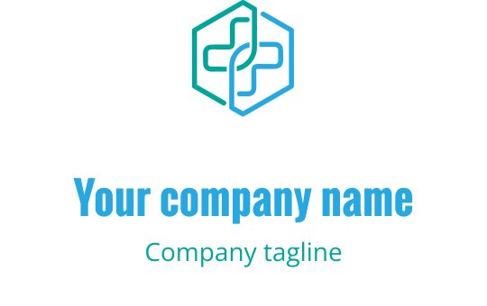 Modern altıgen logo tasarımı, teal renginde stilize edilmiş tıbbi haç içeriyor