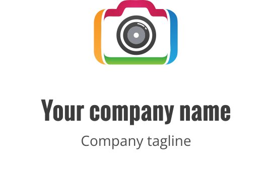 Yeşil ve turuncu vurgularla minimalist kamera logo tasarımı