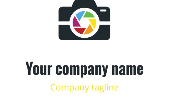 Kırmızı, mor, mavi ve altın unsurlar içeren minimalist kamera logo tasarımı