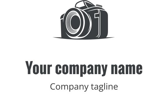 Detaylı lens ve gövde özelliklerine sahip gerçekçi gri kamera logo tasarımı