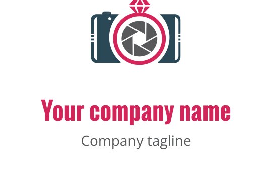 Kreatif logo tasarımı, kırmızı detaylı gri unsurlarla teal bir kamera içeriyor