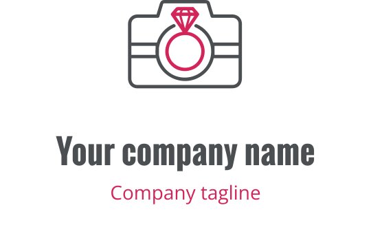 Pembe ve gri tonlarında elmas yüzük içeren modern kamera logo tasarımı