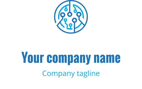 Mavi renkli, birbirine bağlı düğümler ve çizgiler içeren modern dairesel logo tasarımı