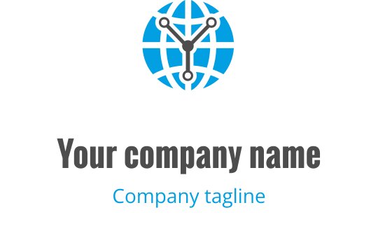 Mavi ve gri tonlarında küre ve birbirine bağlı hatlar içeren modern logo tasarımı