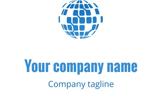 Kare desenler ve kalın metinle modern mavi küre logo tasarımı